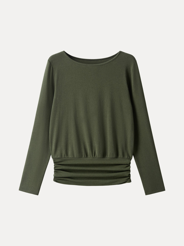 Light Warm Round Neck Side Ruched Top