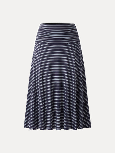 OGLmove Flowy Striped Circle Flare Ruched Midi Skirt Blue/Navy Stripe XS