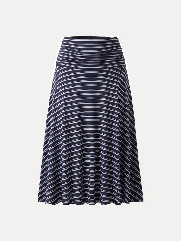 OGLmove Flowy Striped Circle Flare Ruched Midi Skirt Blue/Navy Stripe XS