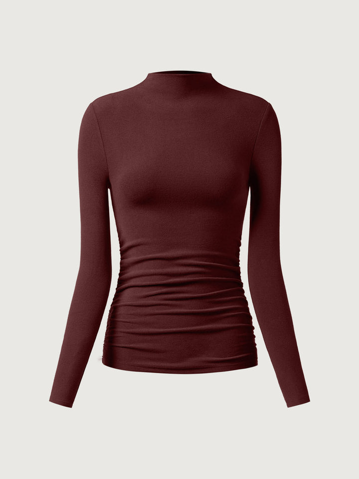 Thermal Ruched Sides Tuckable Mockneck Top Ruby XS