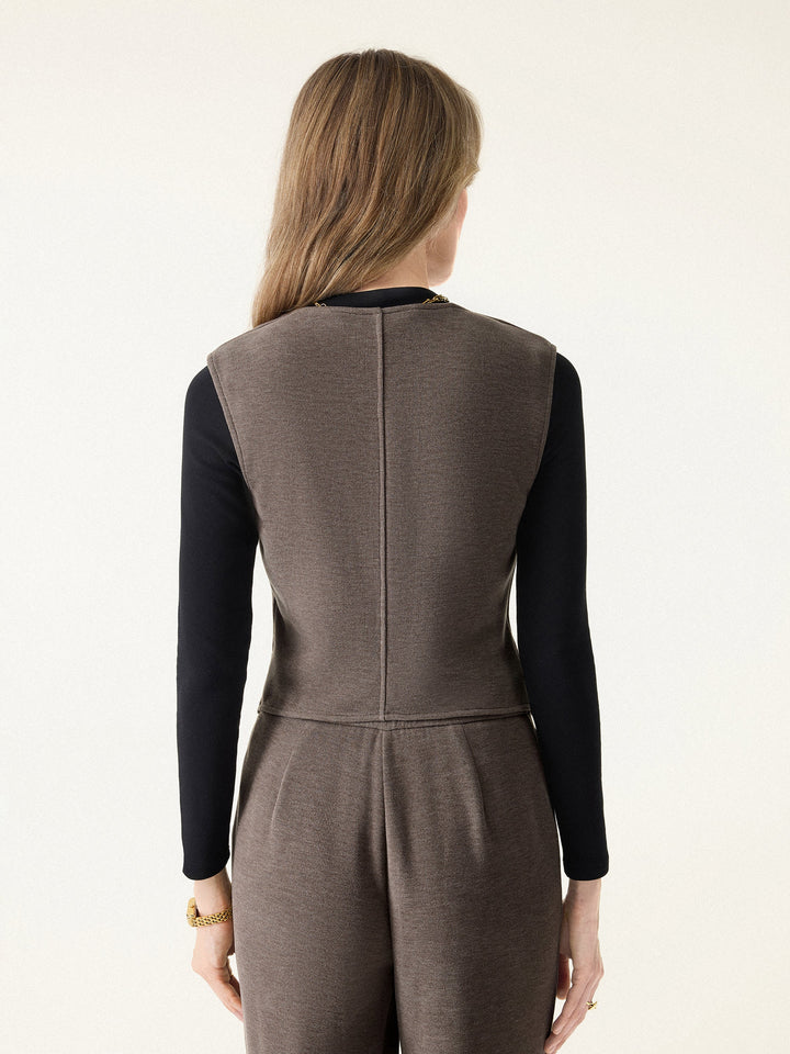 3Pcs Set Single Button Cardigan & Button Front Vest & Pintuck Straight Pull-on Pants