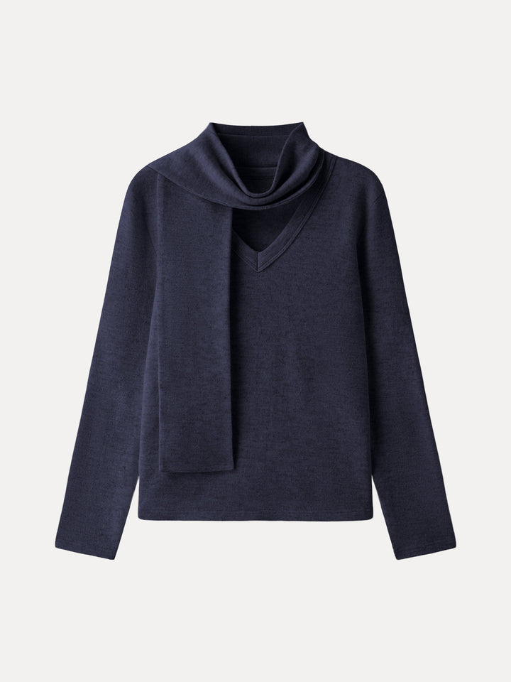 Relaxed Fit V-Neck Top with Scarf Midnight Navy XS