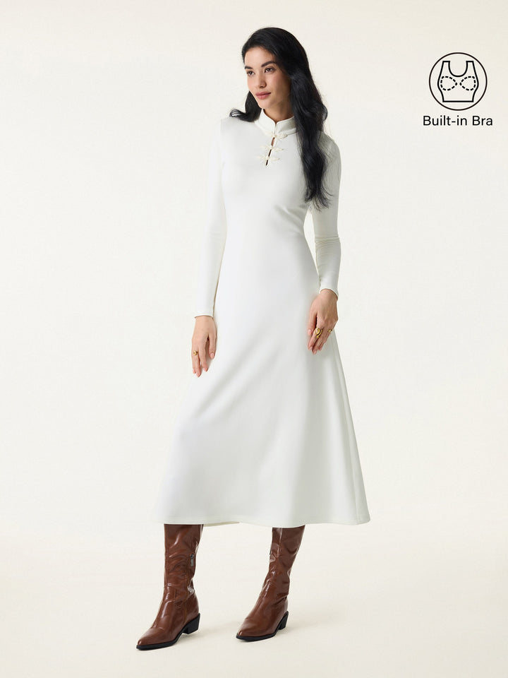 Mandarin Collar Frog Button Midi Brami Dress