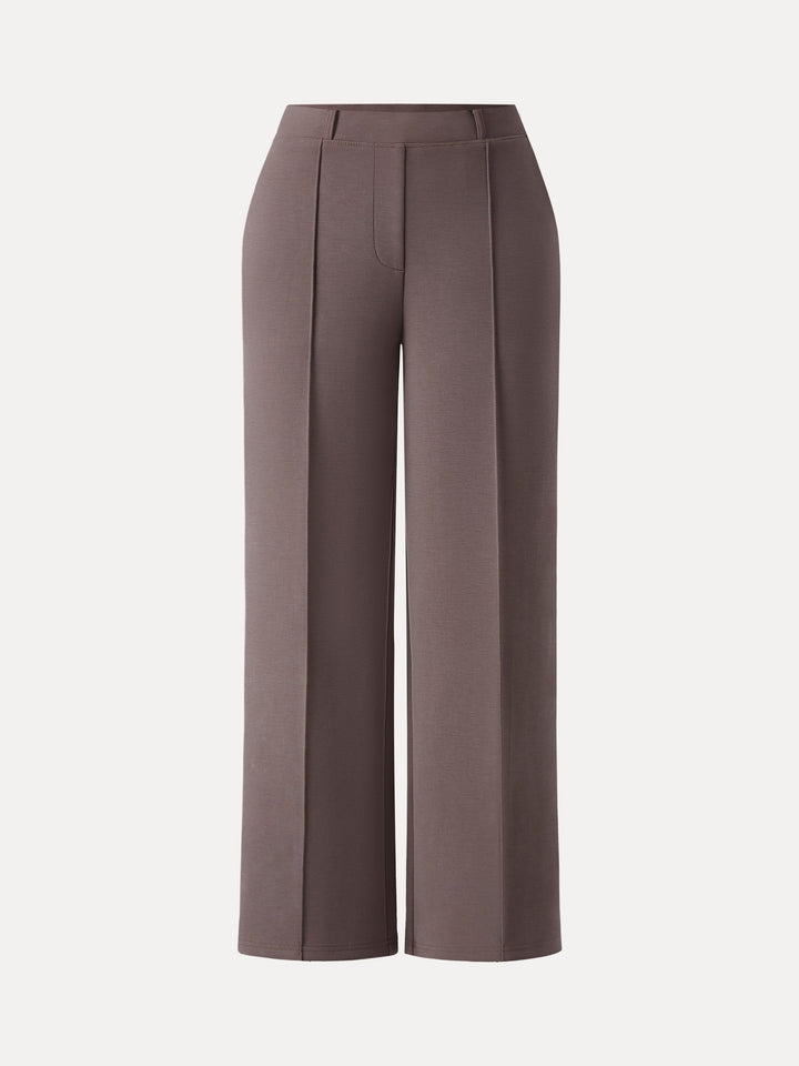 Wrinkle-Resistant Mid Rise Straight Leg Pants with Pockets Petite Deepest Mauve