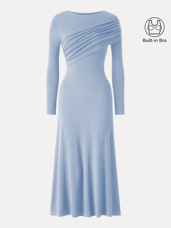 Chic Boatneck Ruched Midi Brami Dress Arctic XS