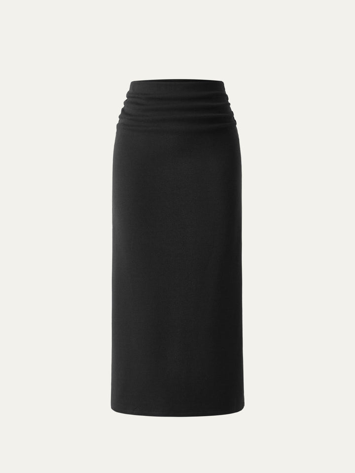 Heat-Tech Ruched Side Pencil Maxi Skirt Black XS