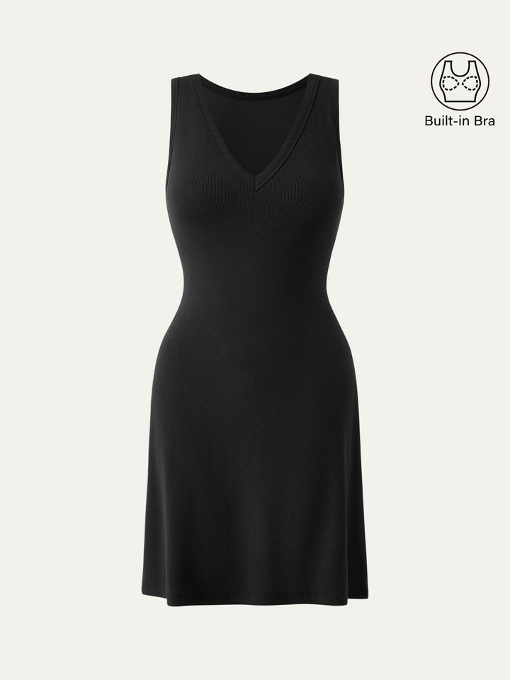 Flattering V-neck A-line New Airy Brami Tank Dress Black XS