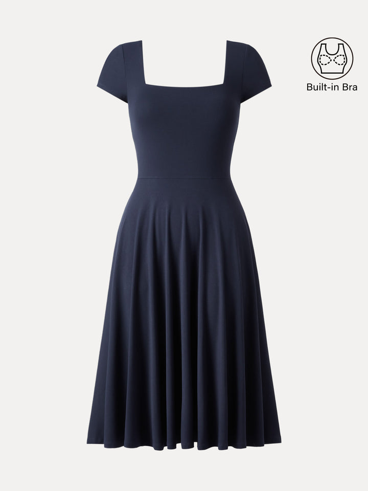 Flowy Square Neck Short Sleeve Midi Brami Dress