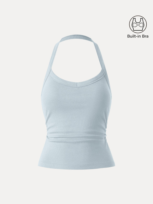 OGLmove Halter Neck Side Ruched Ribbed Bra Tank