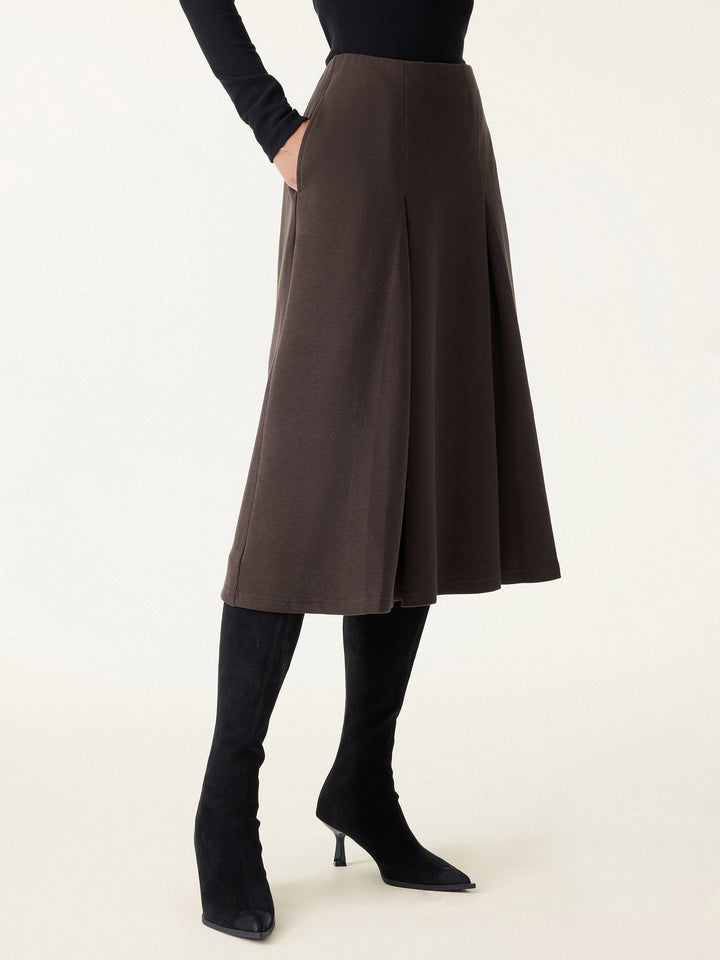 Mid Rise Pleated A-Line Pull-on Skirts with Pockets