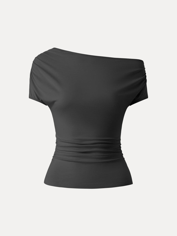 Cooling Asymmetrical Short Sleeve Stretchy Tee Black XS