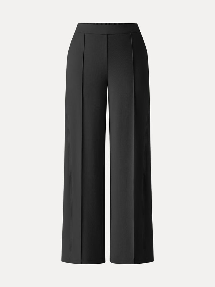 Wrinkle-Resistant Mid Rise Wide Leg Pants with Pockets Regular Black