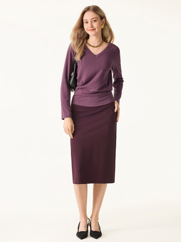 Essential V-neck Long Sleeve Top with Close-fit Hem