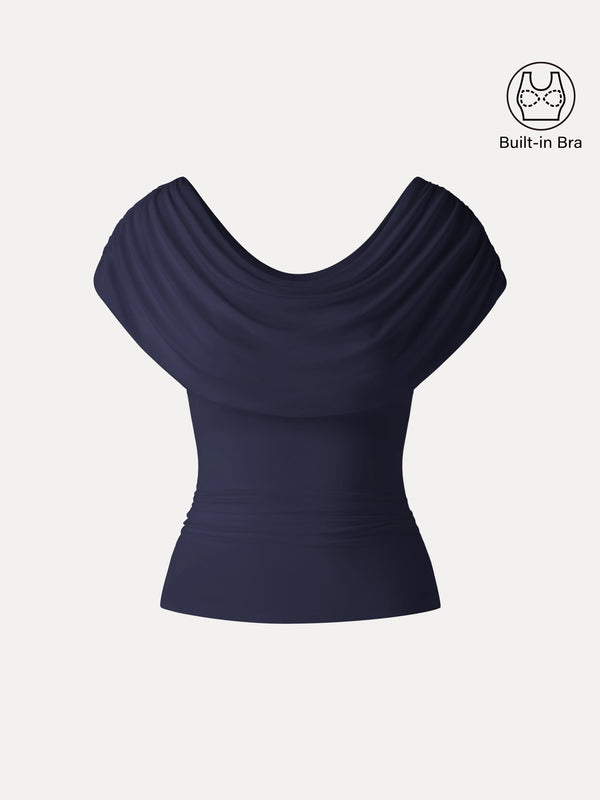 OGLmove UltraSoft SkinKiss Draped U-Neck Ruched Bra Top Midnight Navy XS