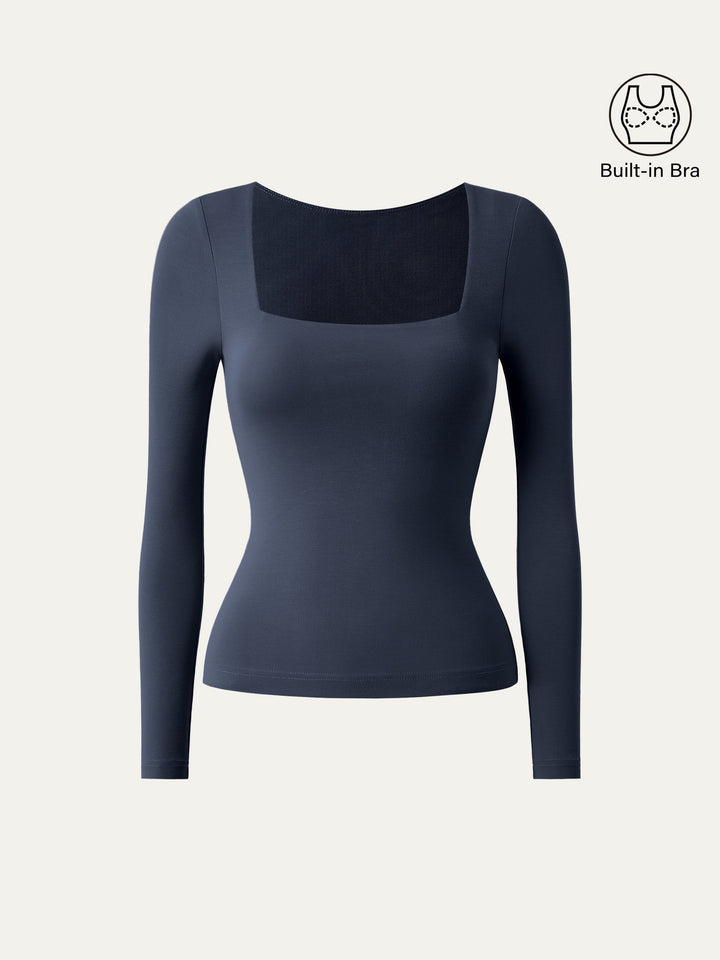Square Neck Long Sleeve New Airy Brami Midnight Navy XS