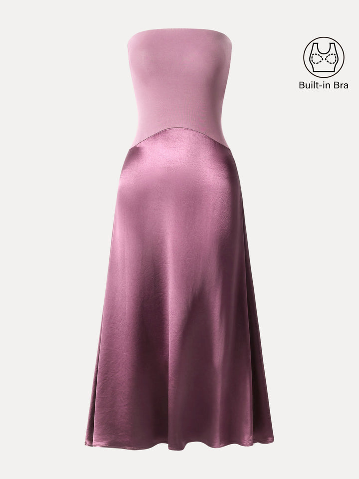 Midnight Acetate Non-slip Strapless Midi Brami Dress Rose Mauve XS