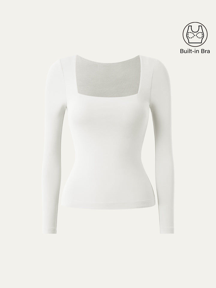 Square Neck Long Sleeve New Airy Brami Pure White XS
