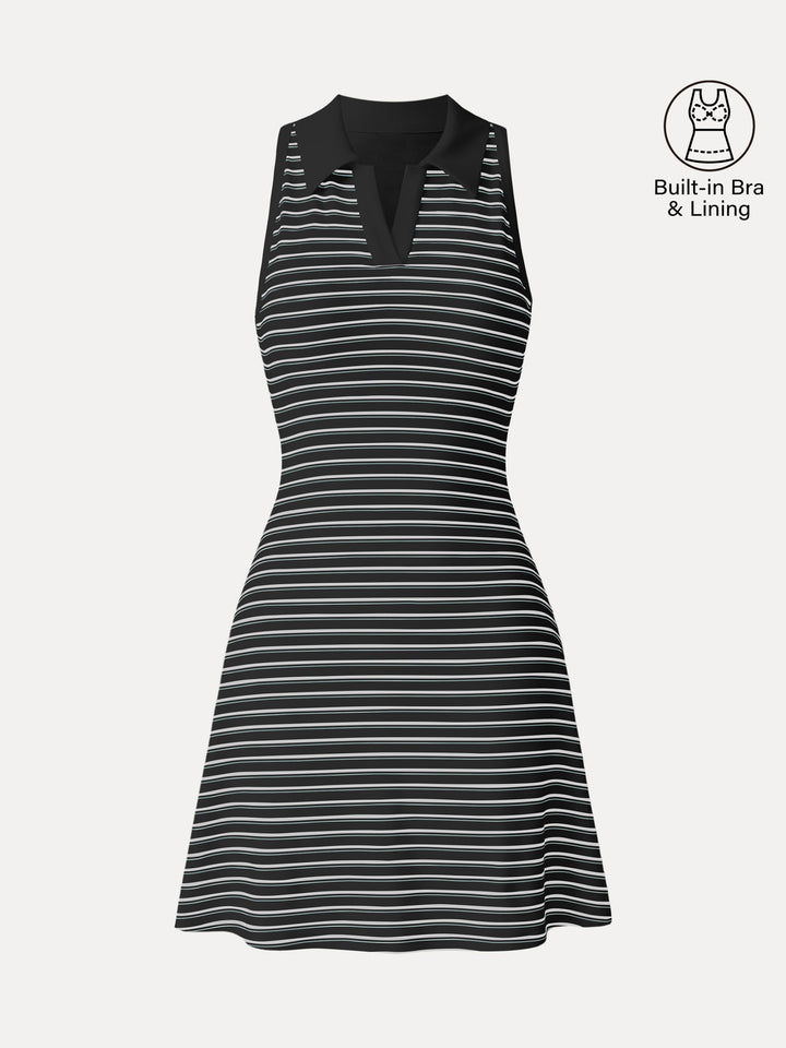 Striped Polo Neck Sleeveless Mini Brami Dress Black/White Stripe XS