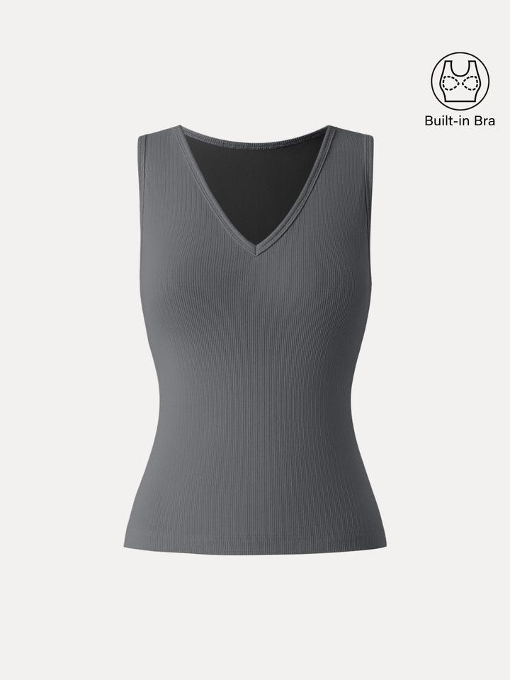 Stretch Cotton Pointelle V-neck Sleeveless Brami Tank Davy Grey XS