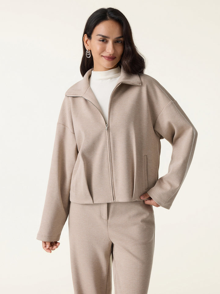 Herringbone Textured Full Zip Jacket