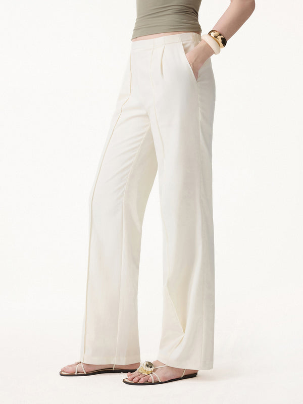 OGLmove Lyocell-Linen Pintuck Wide Leg Vacay Pants Regular Eggnog