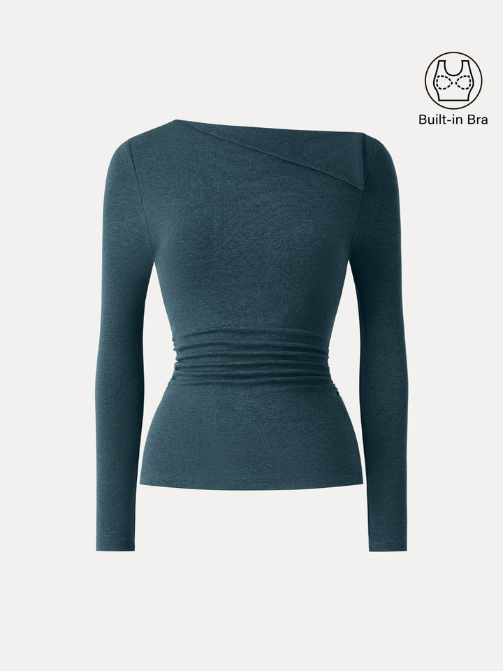 Light Warm Asymmetrical Fold-Over Side Ruched Brami Top Forest Night XS