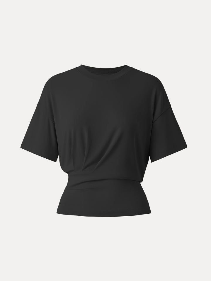 Sandwashed Crewneck Short Sleeve Tucked Tee Black XS