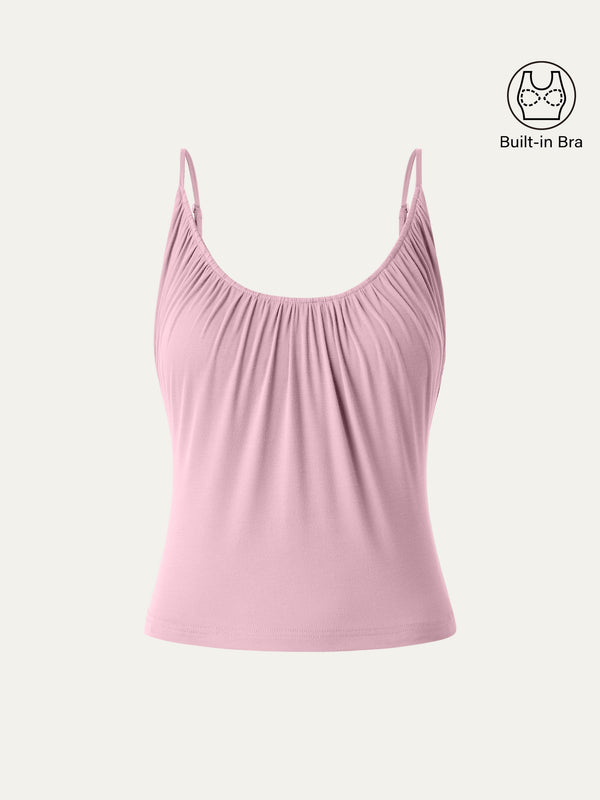 Scoop Neck Gathered Spaghetti Brami Top Rose Mauve XS