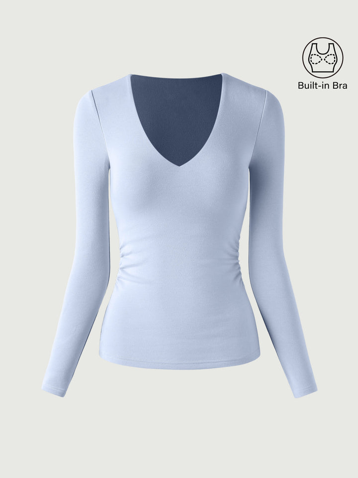 V-Neck Ruched Sides Brami Top Sea Glass 2XL