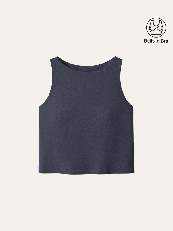 Cotton-Linen-Luxe Cropped Boatneck Brami Tank Midnight Navy XS