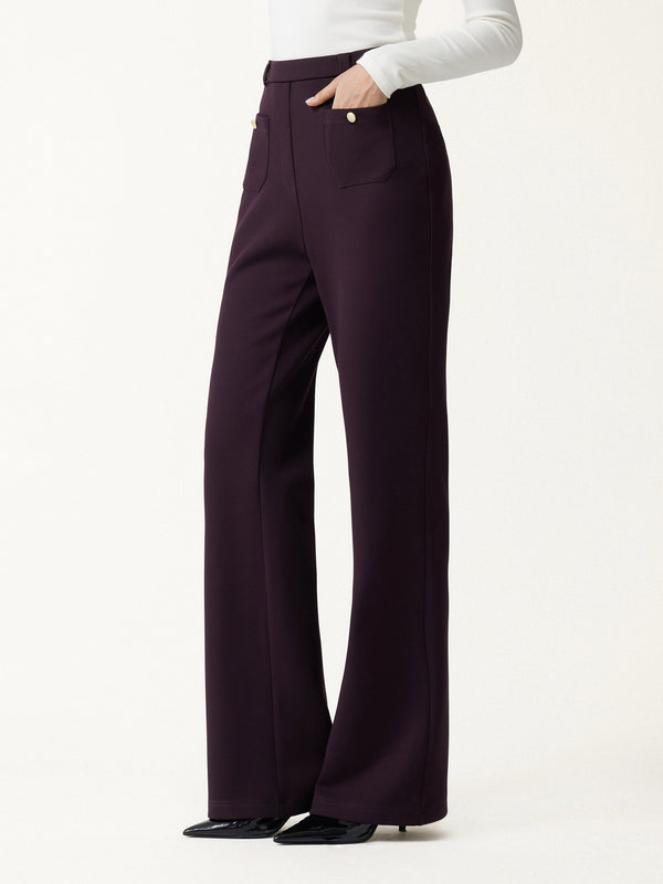 OGLmove Bamboo-Blend Mid-Rise Flared Pants with Pockets Regular Purple Gloam