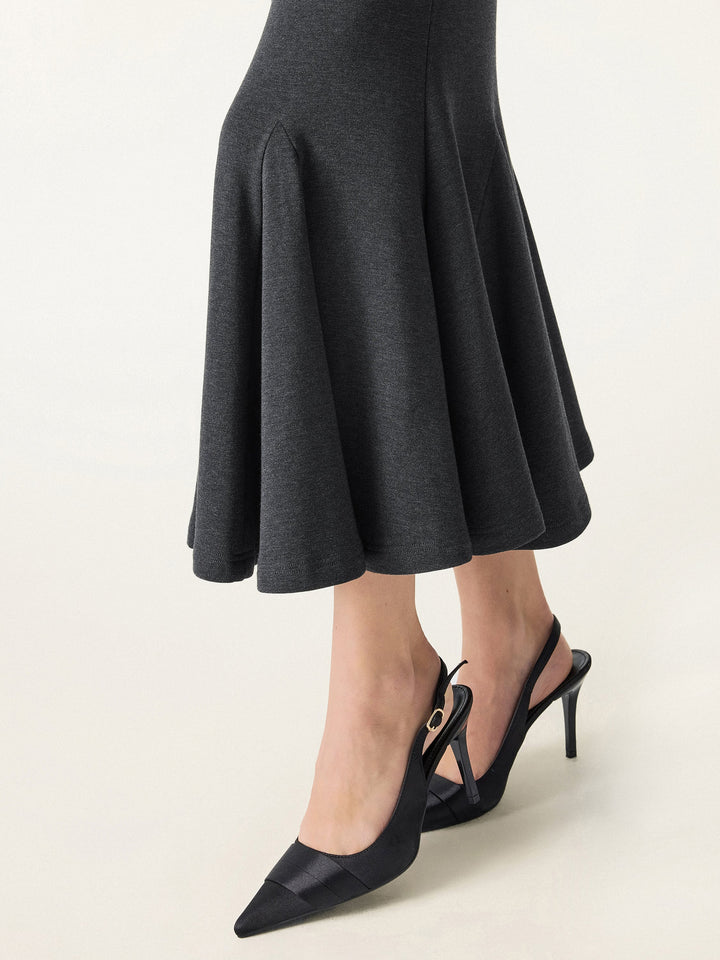 Brushed Inside Mermaid Flare Pull-On Midi Skirt