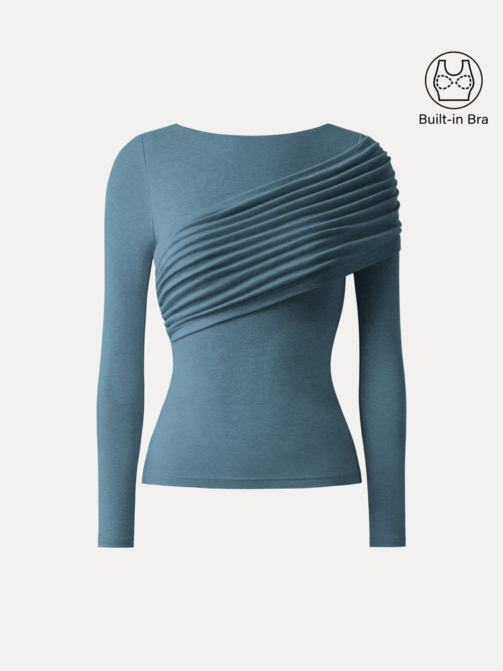 Tencel-Wool Gathered Long Sleeve Brami Top Deep Water XS