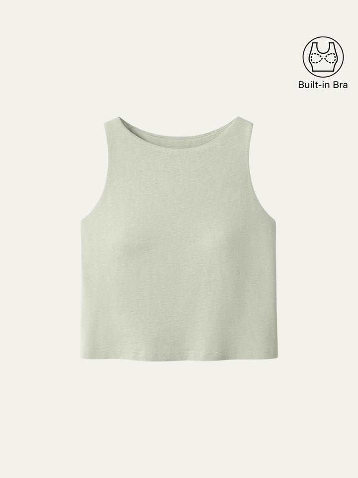 Cotton-Linen-Luxe Cropped Boatneck Brami Tank