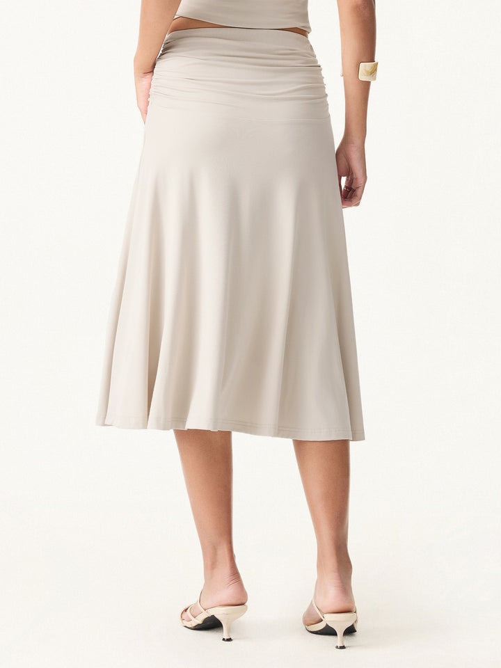 Flowy Side Ruched A-line Midi Skirt