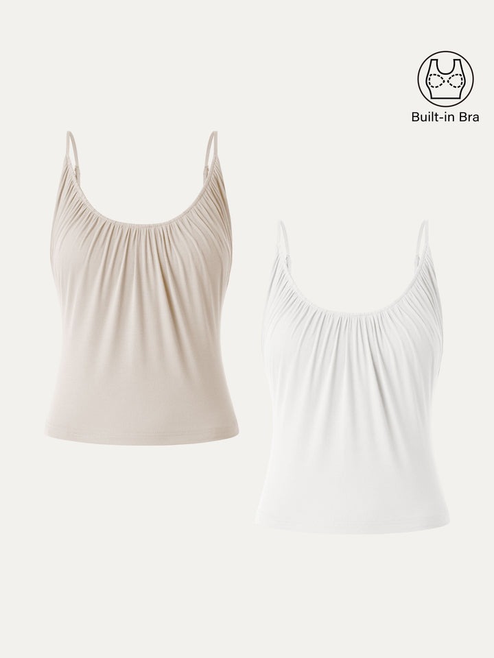 Scoop Neck Gathered Spaghetti Brami Top