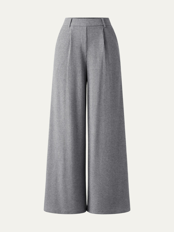High Waisted Plicated Wide Leg Pant Heather Carbon XS