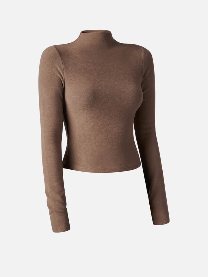 Thermal Brushed Mock Neck Crop Top Mocha XS