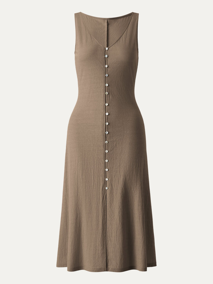 Multi-wear V-neck Button Front Midi Vest Dress Jara XS