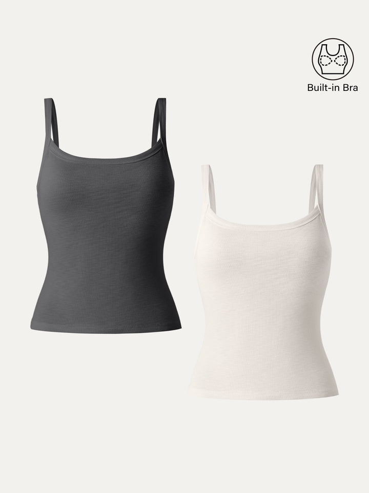 2Pcs Set Everyday Cotton Low Back New Airy Brami Tank Light Ivory/Charcoal XS