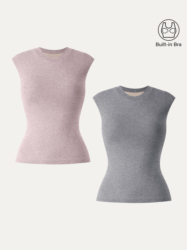 Lyocell Cashmere Crew Neck Wide Shoulder Brami Heather Grey/Heather Light Pink XS
