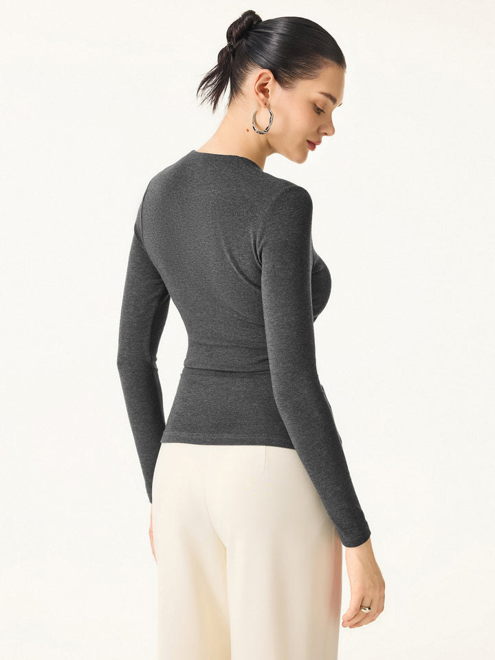 Stretch Cotton V-Neck Long Sleeve Brami Top