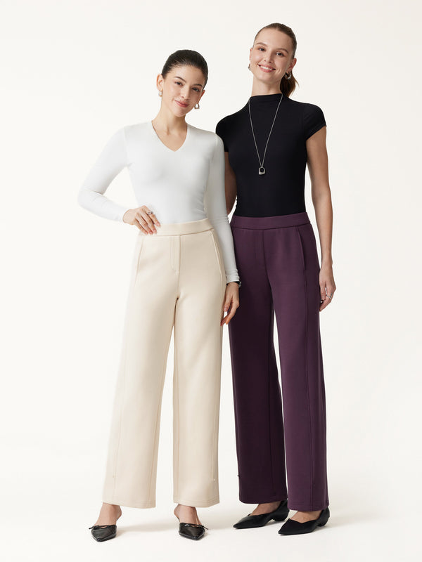 OGLmove MaxWarm Stretch Ponte High-Rise Belted Wide-Leg Pants with Pockets
