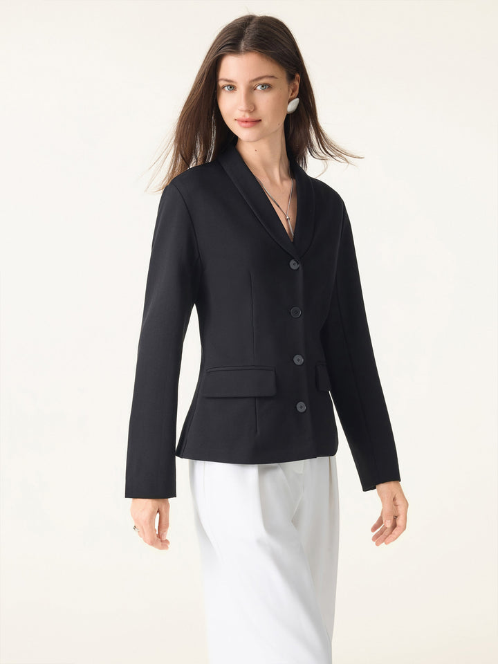 Stretch Shawl Lapel Button Front Blazer with Pockets
