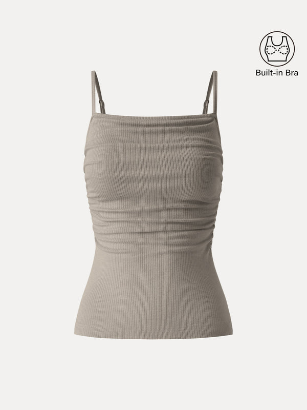 Soft Textured Adjustable Spaghetti Bra Tank Rock Thunder Grey XS