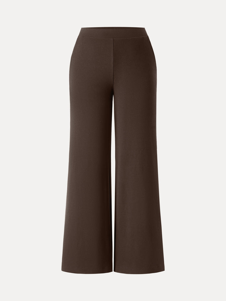 Lyocell Wool Mid Rise Wide Leg Pull-on Pants with Pockets Petite Dark Bruntte