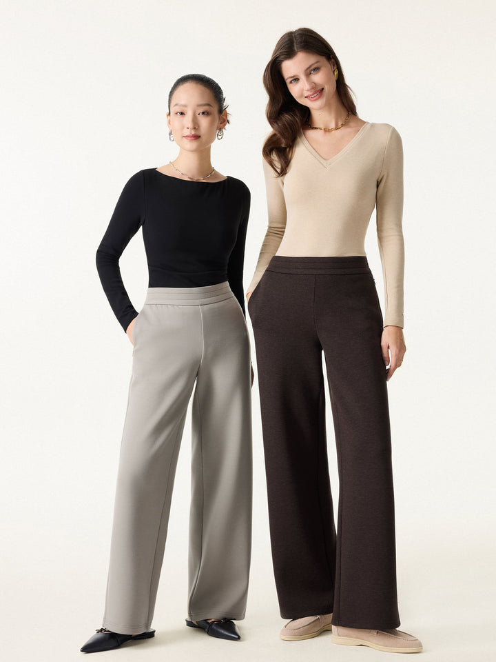 Cozy Warm High Rise Straight Leg Pull-on Pants with Pockets