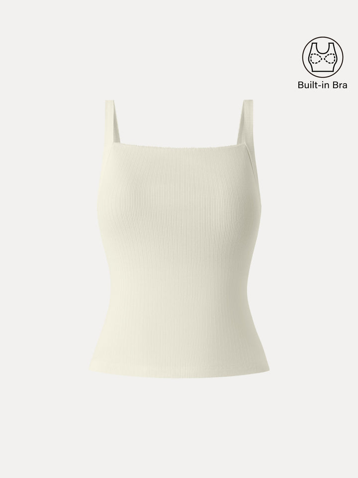 Stretch Cotton Pointelle Wide Straps Brami Tank Butter Cream XS