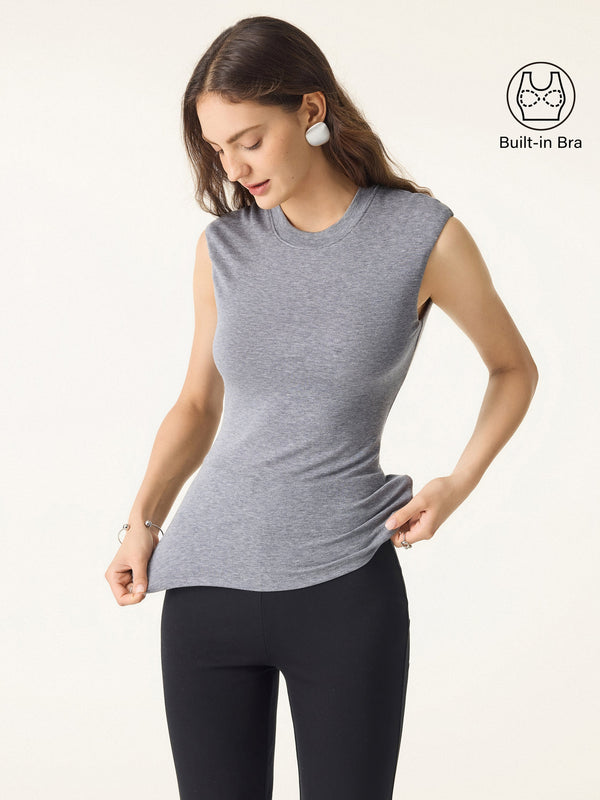 Lyocell Cashmere Crew Neck Wide Shoulder Brami Heather Grey XS