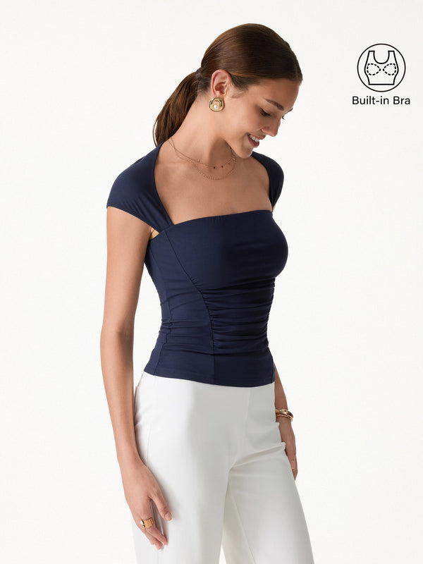 OGLmove Square Neck Cutout Back Ruched Bra Top